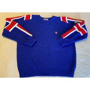 Vtg Fila Italy Rare Bjorn Borg Blue Wool Ski Sweater Red White Stripe‎ EUC